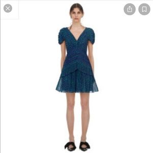 Brand new . Never worn self portrait blue and green dot chiffon mini